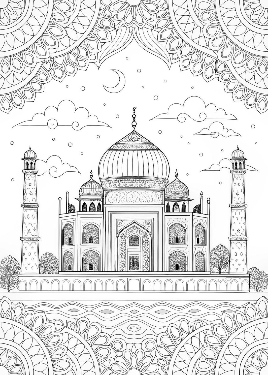 Islamic Coloring Pages for Adults and Kids 5 Mosque Illustrations ...