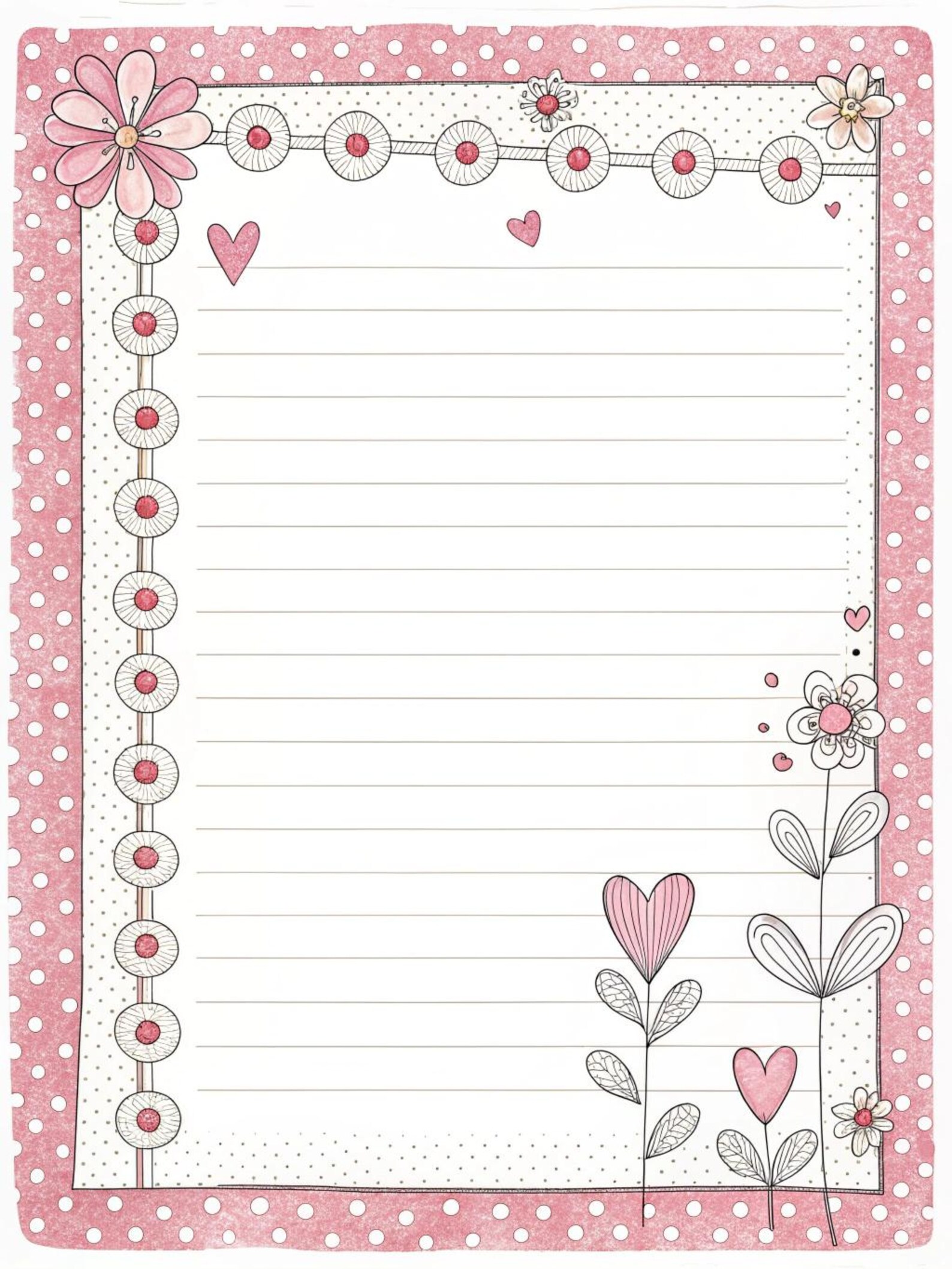 Pink Polka Dot Lined Writing Paper | A4 Printable (digital Download) - Etsy