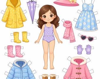 Weather Dress Up Paper Dolls Bundle, 22 Printable Cut Out Dolls, Seasonal Clothes Activity, Kids Digital Download