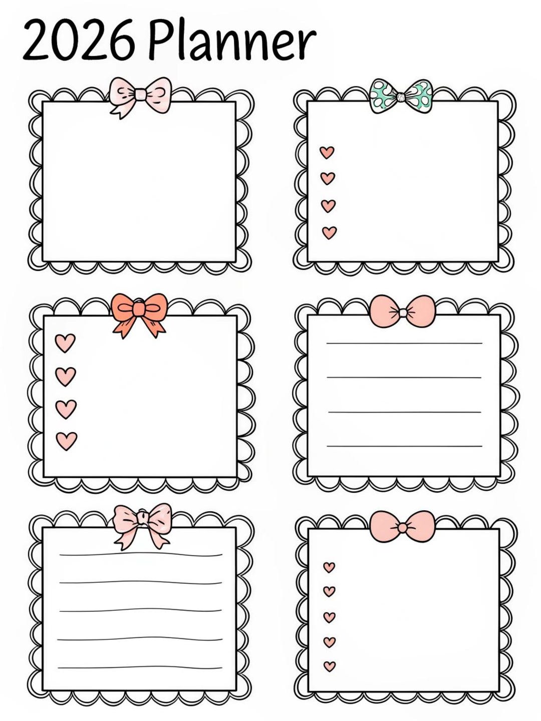 2026 Pages Bundle, Cute Frames, 22 Printable Planner Inserts, Daily ...