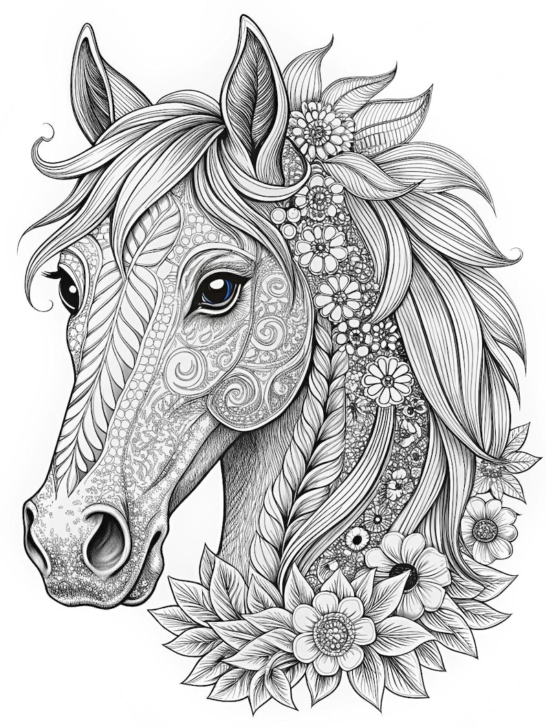 2026 Year of the Horse Coloring Page – Floral Printable Calendar (PDF ...