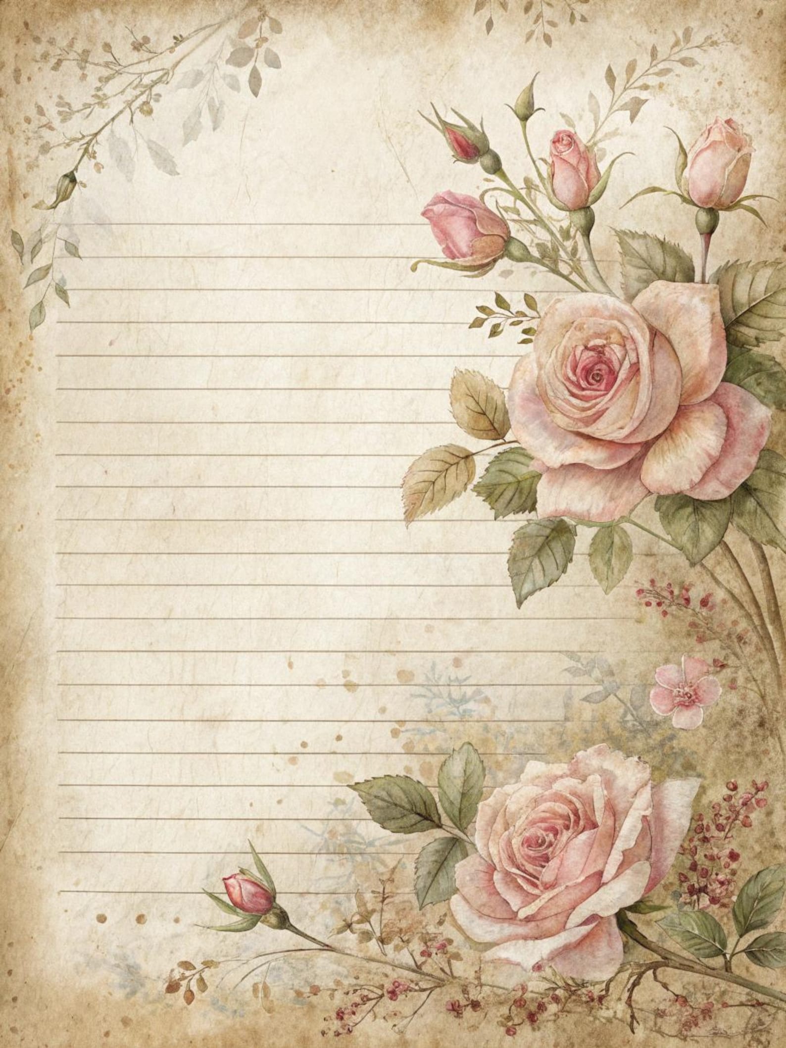Vintage Rose Paper Backgrounds | Lined & Unlined Parchment (digital ...