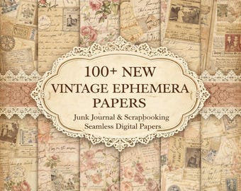 100+ Vintage Ephemera Papiere, Junk Journal Kit, Antikes Papier Pack, Scrapbook-Hintergründe, bedruckbares Papier, kommerzielle Nutzung