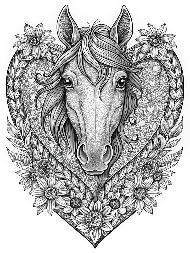 2026 Year of the Horse Coloring Page – Floral Printable Calendar (PDF