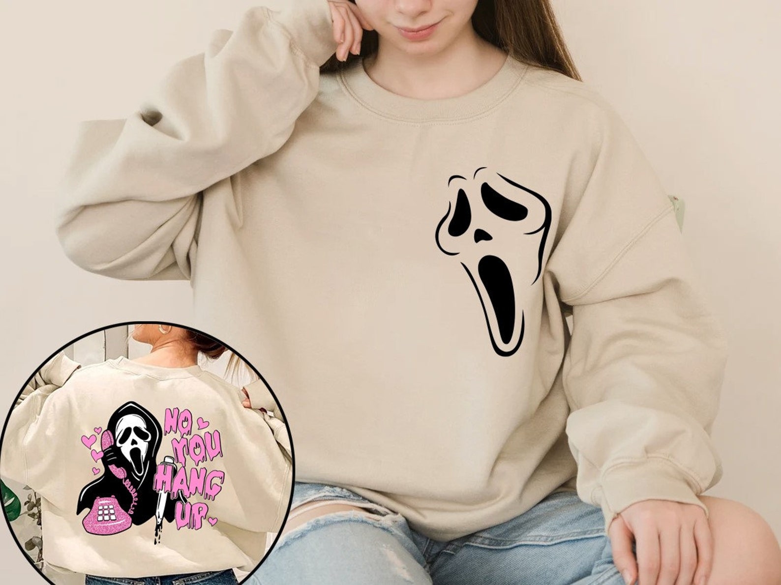 No You Hang up Scream Mask Horror Movie Two Sides Sweater - Etsy