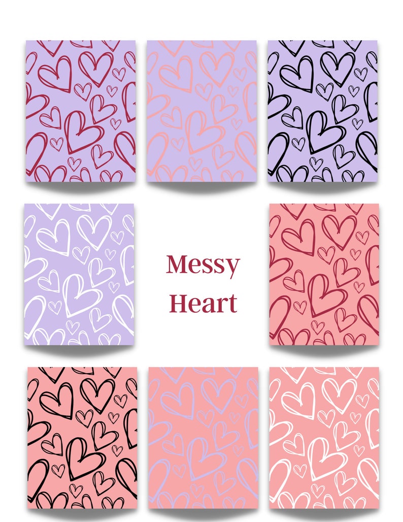 Messy Heart Digital Paper Instant Download Seamless Design 8.5 x 11 Inch Paper Printable image 2