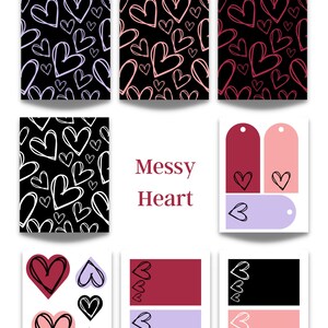 Messy Heart Digital Paper Instant Download Seamless Design 8.5 x 11 Inch Paper Printable image 4