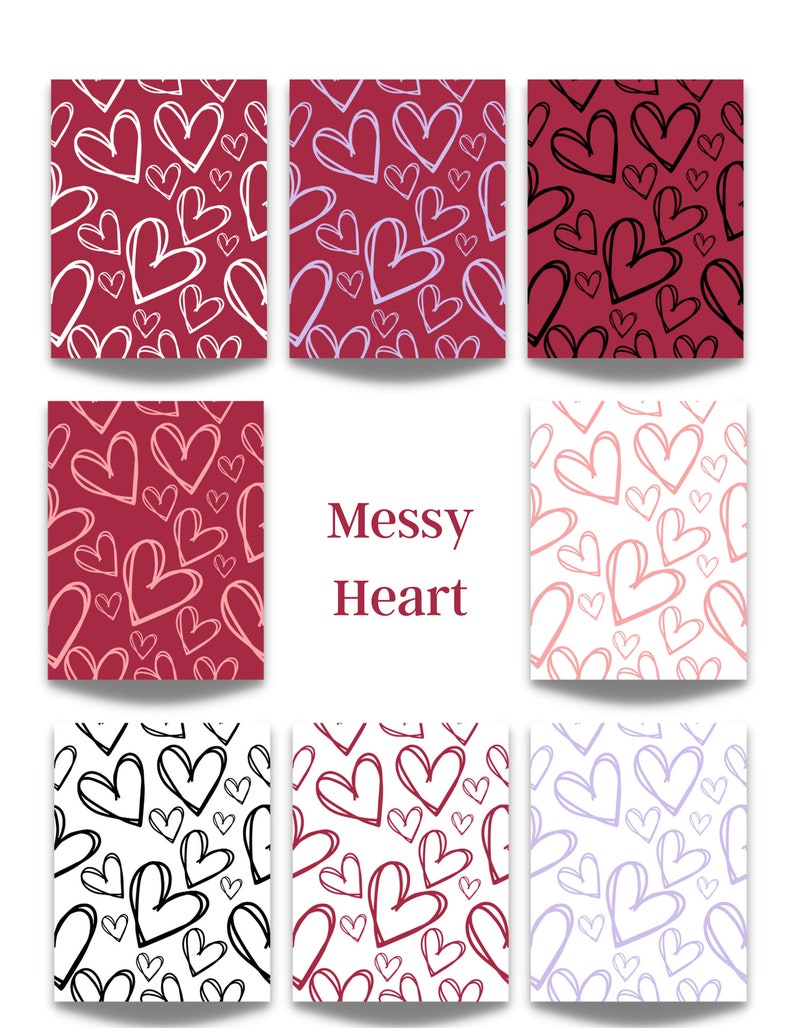 Messy Heart Digital Paper Instant Download Seamless Design 8.5 x 11 Inch Paper Printable image 3