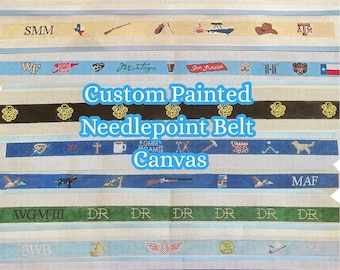 Lienzo personalizado para cinturón de punto de cruz / Lienzo de 18 puntos pintado a mano / Diseño personalizado para bordar