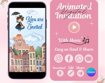 Mary Poppins Editable Animated Invitation, Musical Video (Digital Download)