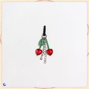phone dust plug ⊹₊⟡⋆ cherry heart charm anti-dust plug, handmade beaded phone accessory
