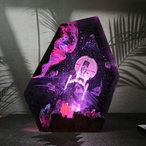 Galaxy Starship Resin Lamp, Cosmic Starship Light, Sci-Fi Gamer Room Decor, Space Night Light Gift, Geek Gift for Him or Her, Xmas Gifts