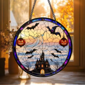 Bat Stained Glass Window Hanging Decor Gothic Bat Suncatcher Halloween Decor Colorful Handmade Sun Catcher Spooky Halloween Decor