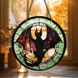 Bat Stained Glass Window Hanging Decor Gothic Bat Suncatcher Halloween Decor Colorful Handmade Sun Catcher Spooky Halloween Decor