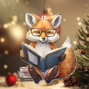 Fox Reding Book ACRYLIC Window Hanging, Fox Home Decor, Fox Book Decor, Book Lover Gift, Library Decor, Librarian Gift, Home Decor NOT GLASS