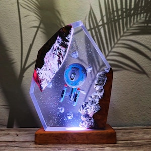Resin Galaxy Lamp with LED Starship - Sci-Fi Gamer Room Decor Night Light Geeky Space Gift for Trekkies and Space Lovers halloween Gifts