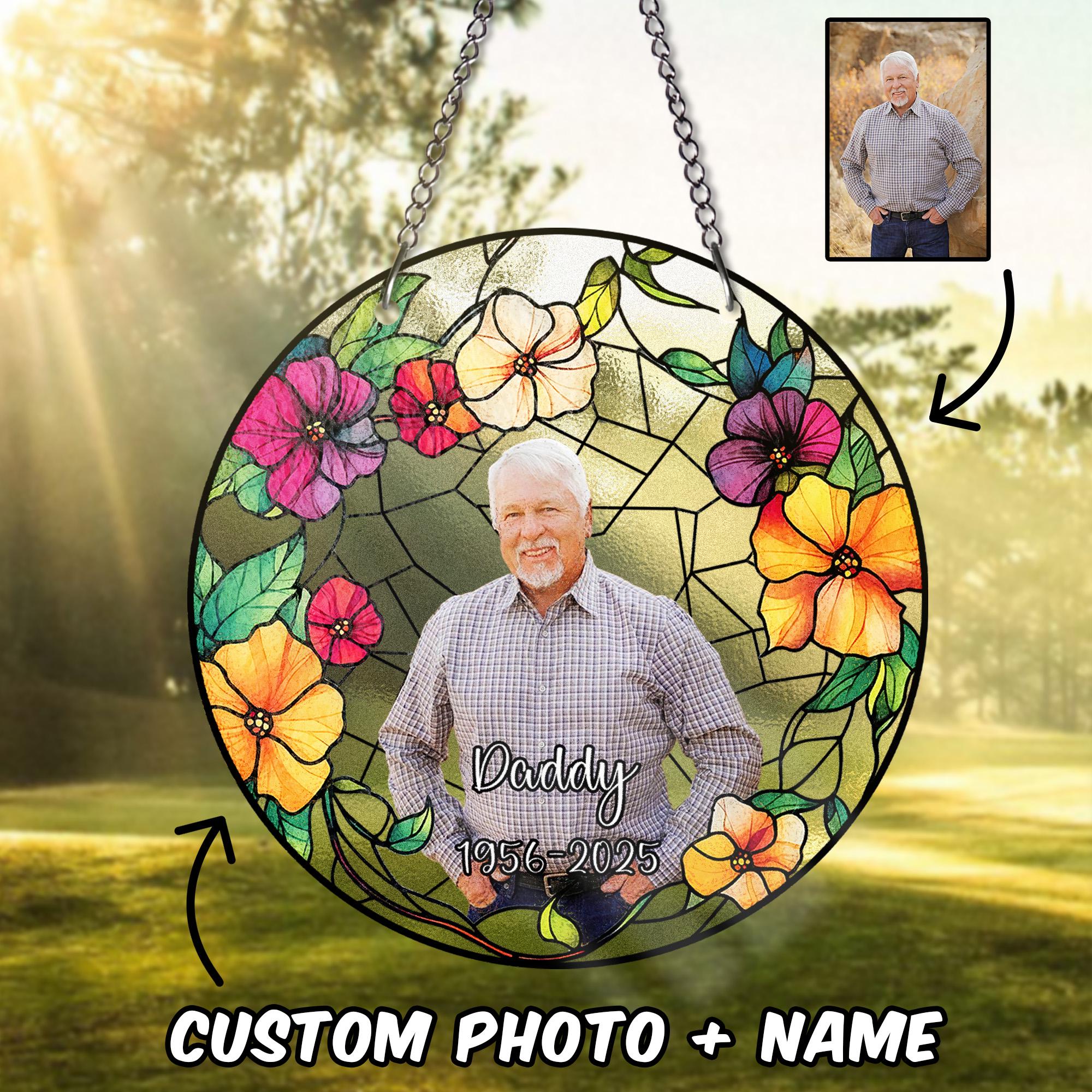 Custom Photo Memorial STAINED GLASS Suncatcher, Mom