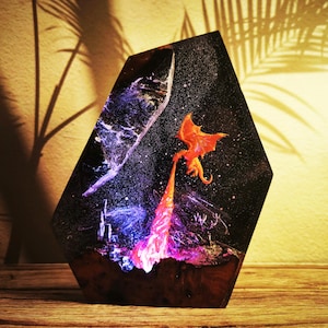 Fire Breath Dragon Resin Lamp Resin Dragon Art, Dragon Statue,Table Lamp,gift for Him, Gaming Resin Night Light, Dragon Lamp, Halloween Gift