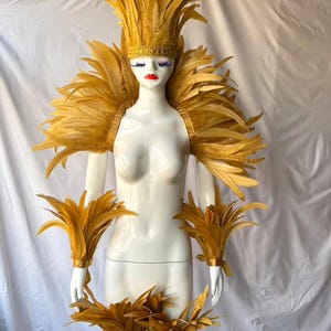4 Layer Midnight Carnival Feather Cape Rooster Feather Cape and Jacket Combination for Festive Costume Carnival Gold Feather shawl