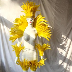 4 Layer Midnight Carnival Feather Cape Rooster Feather Cape and Jacket Combination for Festive Costume Carnival Yellow Feather shawl