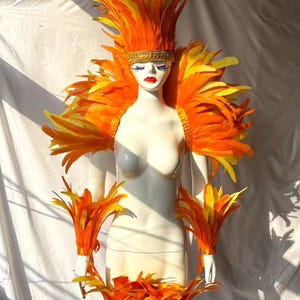 4 Layer Midnight Carnival Feather Cape Rooster Feather Cape and Jacket Combination for Festive Costume Carnival Orange/Yellow Feather shawl