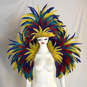 Deluxe Carnival Costume Feathered Shoulder Pieces - Showgirl Burlesque Halloween Epaullettes Feather Shrug