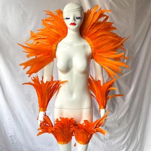 4 Layer Midnight Carnival Feather Cape Rooster Feather Cape and Jacket Combination for Festive Costume Carnival Orange Feather shawl
