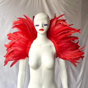 4 Layer Midnight Carnival Feather Cape Rooster Feather Cape and Jacket Combination for Festive Costume Carnival Red Feather shawl