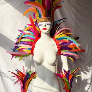4 Layer Midnight Carnival Feather Cape Rooster Feather Cape and Jacket Combination for Festive Costume Carnival Feather shawl