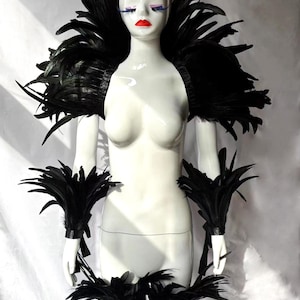 4 Layer Midnight Carnival Feather Cape Rooster Feather Cape and Jacket Combination for Festive Costume Carnival Orange Feather shawl Black