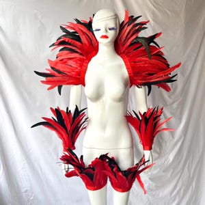 4 Layer Midnight Carnival Feather Cape Rooster Feather Cape and Jacket Combination for Festive Costume Carnival Red/Black Feather shawl