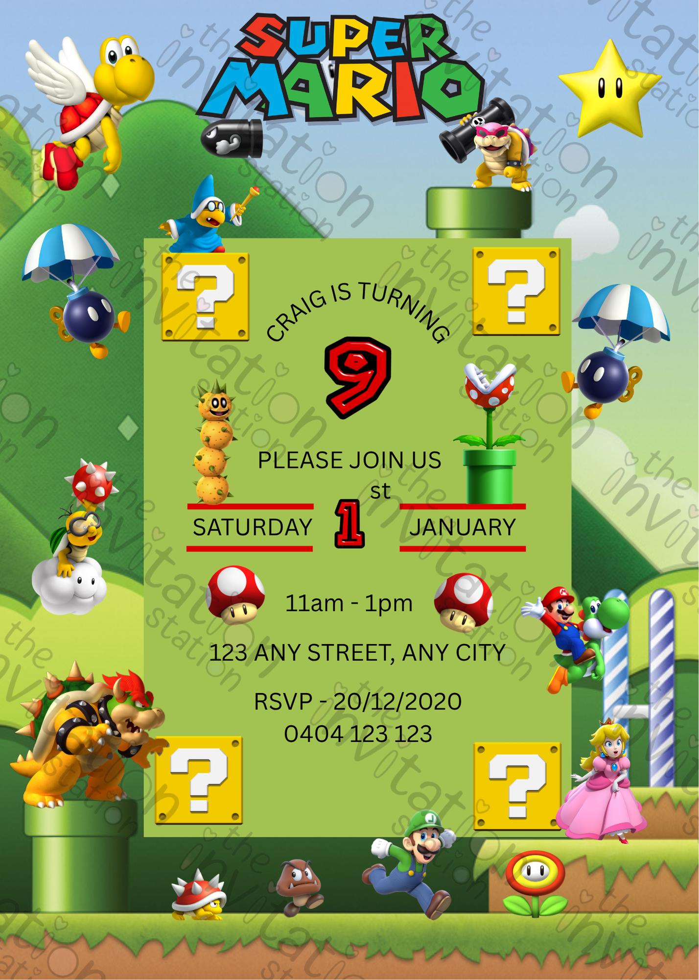 Super Mario™ Birthday Invitation, Editable Birthday Invite, Princess Peach, Yoshi, Luigi, Canva Template, Fun Invitation, Novelty Invitation