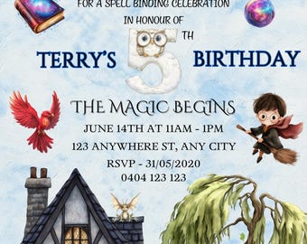 Editable Wizards & Witches Birthday Invitation, Magical Birthday Invite, Wizardry Party Download, Printable Template Digital, 5th Birthday
