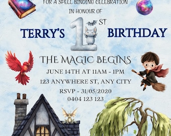 Editable Wizards & Witches Birthday Invitation, Magical Birthday Invite, Wizardry Party Download, Printable Template Digital, 1st Birthday