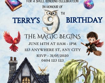 Editable Wizards & Witches Birthday Invitation, Magical Birthday Invite, Wizardry Party Download, Printable Template Digital, 9th Birthday