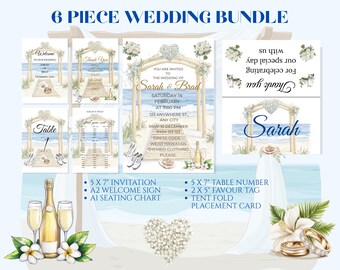 Set di inviti per matrimonio a tema oceano: tema spiaggia (download digitale)
