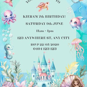 Editable Mermaid Birthday Invitation