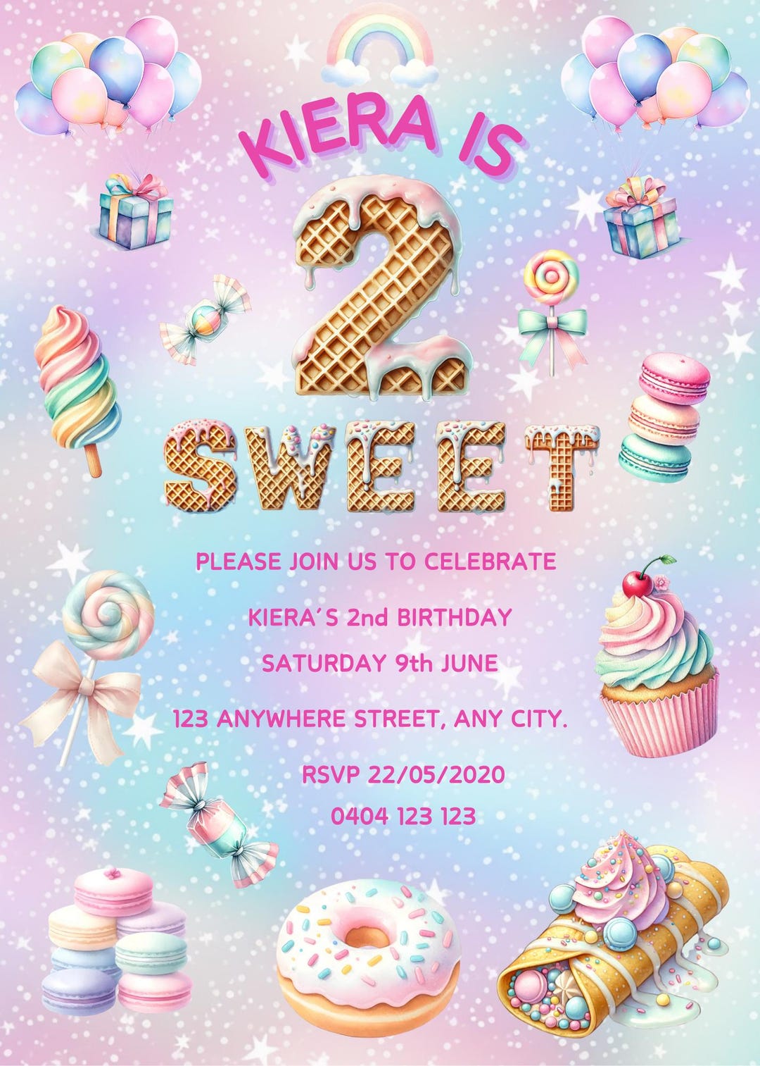 Two Birthday Invite Two Sweet Birthday Invitation, 2nd Birthday Girl Invite, Two Sweet ...