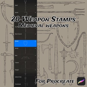 Mittelalterliche Waffe Stempel für Procreate auf iPad, Brushes für Webtoons, Tattoo Motive, Poster Desings etc