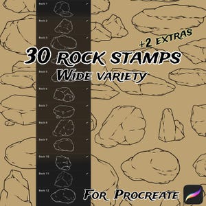 Rock Stempel Brush Pack für Procreate auf dem iPad. Verschiedene Steine perfekt für Hintergründe, Webtoons, Tattoo-Designs und Poster.