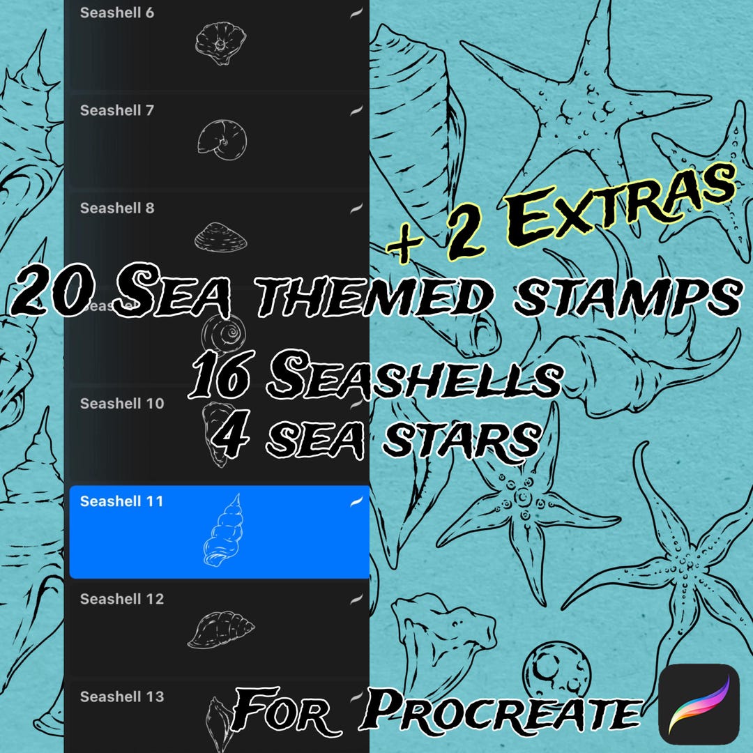 Seashell Sea Star Stamp Brush Pack for Procreate on Ipad. Different ...