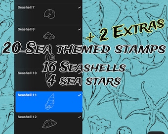Seashell & Sea Star Procreate Brush Set: 22 Unique Stamps