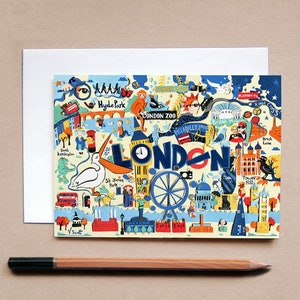 London Greeting Card - London Map - London Illustration - Greetings from London - I love London Card - London Art Card - Card for Children