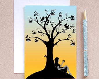 Tree of Cake Card - Tree Greeting Card - Card for Cake Lover -  Hygge Greeting Card - Mindfulness Card - Self Care Card - Card for Book Worm