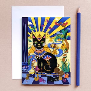 Carry on Cleo Cat Greeting Card - Kitty Greeting Card - Card for Cat Lovers - Egyptian Cat Card - Card for Teenagers - Crazy Cat Person Card