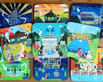 Sheffield Coasters - Sheffield Gifts - Sheffield Landmarks - Teapot Coasters - Sheffield Souvenir - Sheffield Beer Mat
