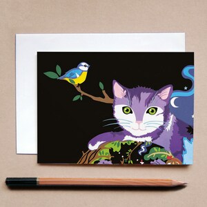 The Witch & the Rainbow Cat Greetings Card- Cat Card - Childrens Card - Animal Card - Cat Art - Cartes pour les amoureux des chats