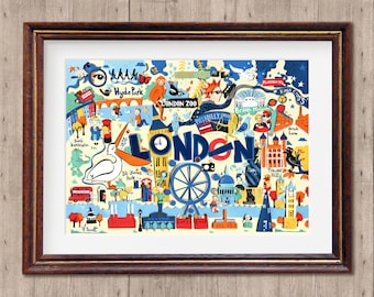 London Illustrated Map Print: Kids Nursery Travel Art