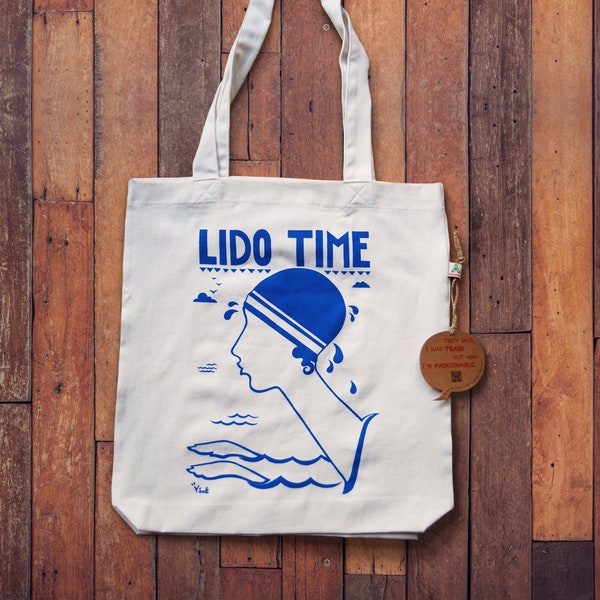 Lido Time Swimming Tote Bag - Retro Tote Bag - Art Deco Tote Bag - Vintage Tote Bag - Gift for Swimmer