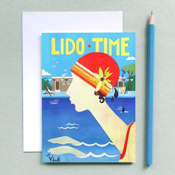 Lido Time Vintage Card Art Deco Card Retro Card Etsy